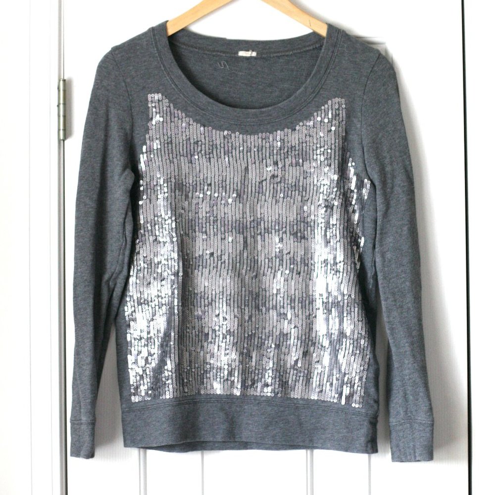 #028 J Crew silver sequin gray sweatshirt